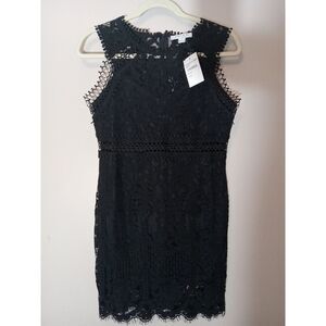 Favlux Women‎ Black Lace Crochet Sexy Short  Overlay Sleeveless Dress Size L